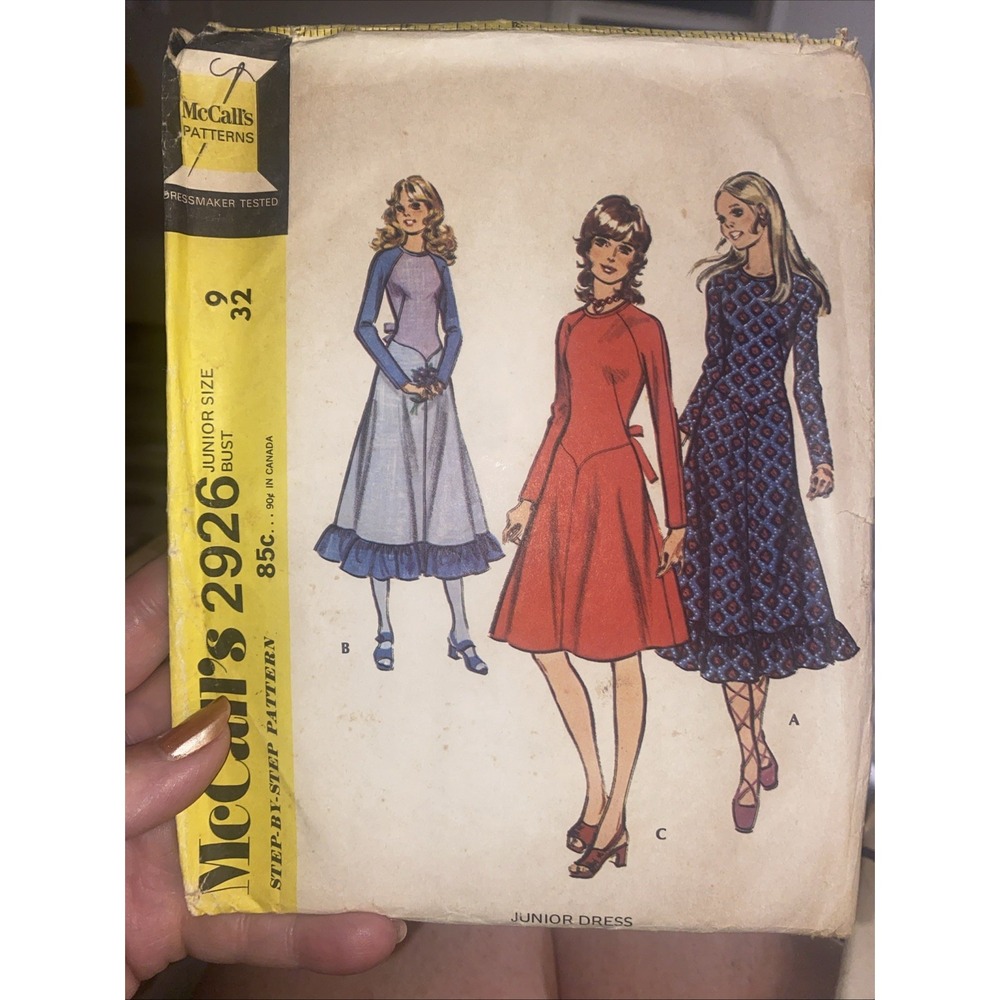 Vintage 1971 McCall’s Dress Sewing Pattern 2926 Size 9 Jr. Cut Complete